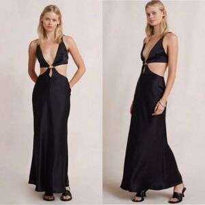 Bec & Bridge Felix Satin Maxi Black Dress Cut Out Size 4